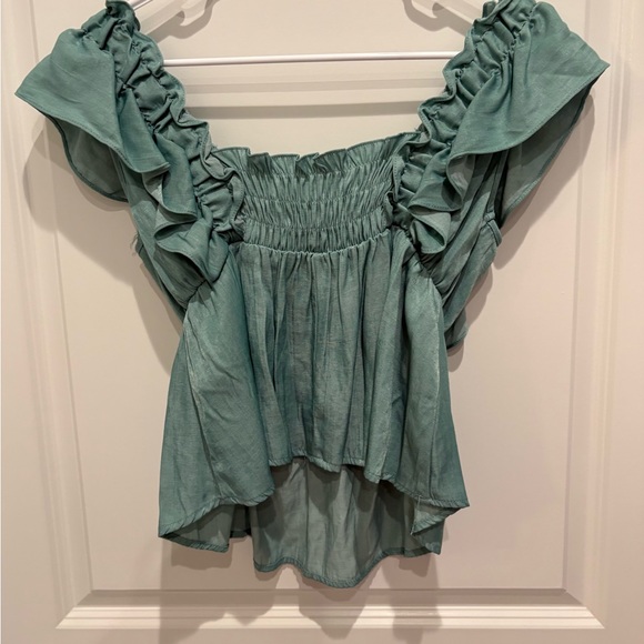 Glam Teal Ruffle Top - Picture 3 of 4
